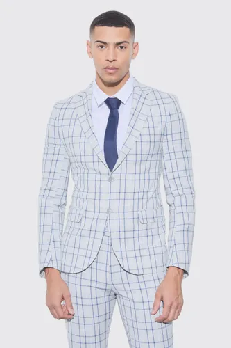 Men's Super Skinny Grey Check Suit Trousers - 28, Grey