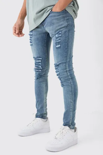 Men's Super Skinny Jeans With All Over Rips - Blue - 34R, Blue