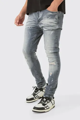 Men's Super Skinny Stretch Ripped Jean In Dirty Wash - Grey - 28R, Grey