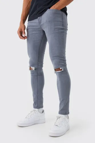 Men's Super Skinny Stretch Ripped Knee Jeans - Grey - 30R, Grey