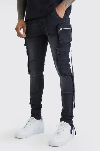 Men's Super Skinny Stretch Strap Detail Cargo Jeans - Black - 30R, Black