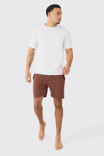 Men's T-Shirt & Short Lounge Set - Brown - S, Brown
