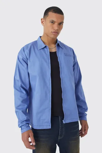 Men's Tall Boxy Contrast Stitch Zip Overshirt - Blue - L, Blue