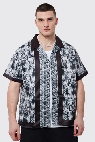 Men's Tall Boxy Satin Skull Border Printed Shirt - Black - M, Black