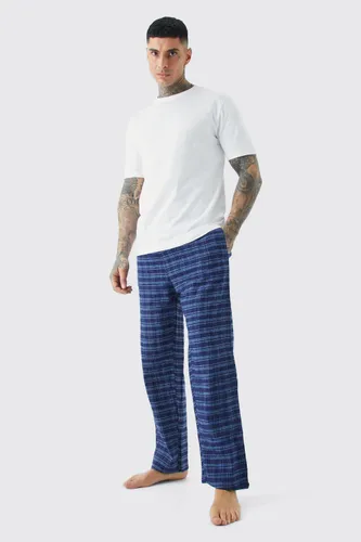 Men's Tall Check Pyjama Bottoms And T-Shirt Set - Navy - S, Navy