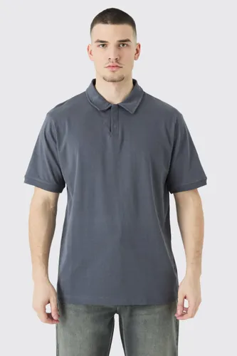 Men's Tall Core Heavy Carded Button Up Polo - Grey - S, Grey