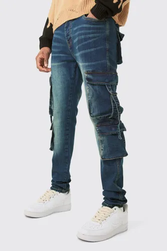 Men's Tall Dark Wash Stretch Skinny Cargo Pocket Detail Jean - Blue - 30, Blue