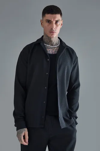 Men's Tall Drop Revere Long Sleeve Pleated Shirt In Black - S, Black