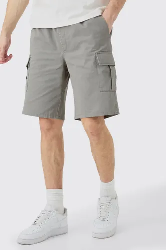 Mens Tall Elastic Waist Relaxed Fit Cargo Shorts In Grey, Grey