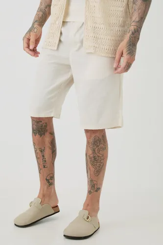 Men's Tall Elasticated Waist Linen Comfort Shorts In Natural - Beige - S, Beige