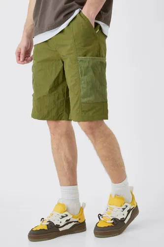 Men's Tall Elasticated Waist Mesh Pocket Utility Short - Green - S, Green