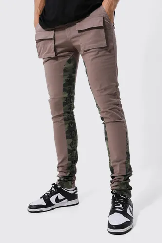 Men's Tall Fixed Skinny Gusset Camo Cargo Trouser - Brown - 36R, Brown