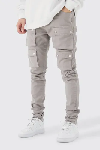 Men's Tall Fixed Waist Skinny Multi Cargo Pocket Trouser - Grey - 36, Grey