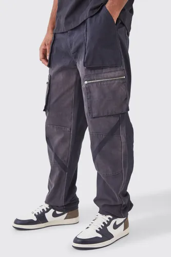 Men's Tall Fixed Waist Stacked Straight Leg Overdye Cargo Trouser - Black - 30, Black