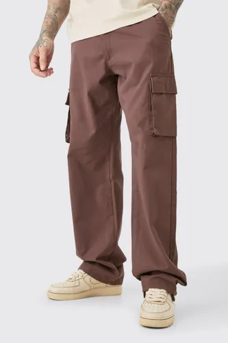 Men's Tall Fixed Waist Twill Relaxed Fit Cargo Tab Trouser - Brown - 30, Brown
