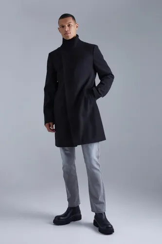 Men's Tall Funnel Neck Wool Look Overcoat In Black - S, Black