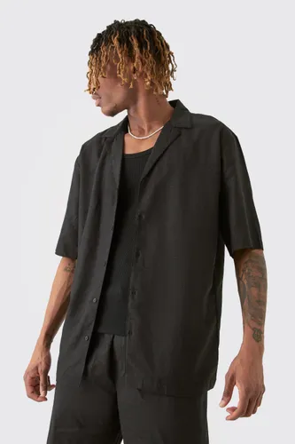 Men's Tall Linen Drop Revere Shirt In Black - S, Black