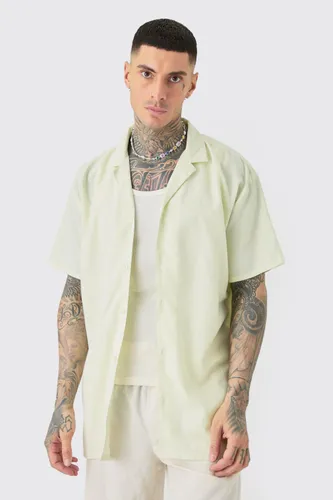 Men's Tall Linen Oversized Revere Shirt In Green - S, Green