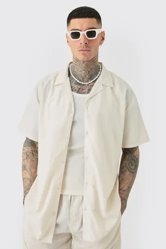 Men's Tall Linen Oversized Revere Shirt In Natural - Beige - S, Beige