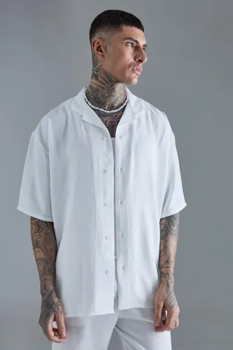 Mens Tall Linen Oversized Revere Shirt In White, White