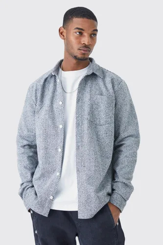Men's Tall Long Sleeve Textured Herringbone Overshirt - Grey - S, Grey