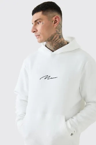 Mens Tall Man Signature Over The Head Hoodie In White, White