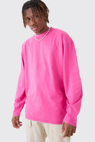 Men's Tall Oversized Extended Neck Laundered Wash Long Sleeve T-Shirt - Pink - S, Pink