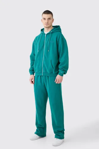 Men's Tall Oversized Official Boxy Zip Hooded Laundered Wash Tracksuit - Green - S, Green