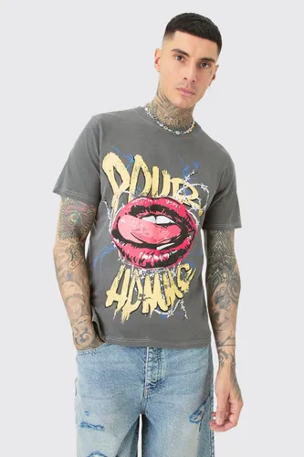 Men's Tall Pour Homme Lips T-Shirt In Acid Wash - Grey - S, Grey