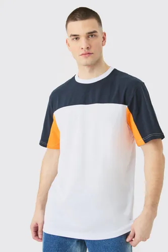 Mens Tall Regular Fit Colour Block Panelled T-shirt In Navy, Navy