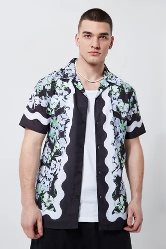 Men's Tall Regular Fit Floral Border Slub Shirt - Black - M, Black