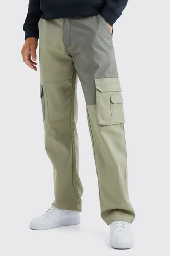 Men's Tall Relaxed Fit Colour Block Tonal Branded Cargo Trouser - Green - 32, Green