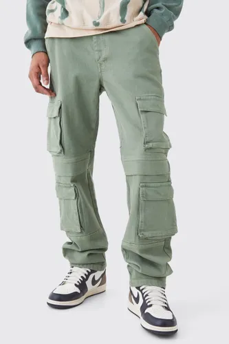 Men's Tall Relaxed Fit Washed Multi Pocket Cargo Jeans - Green - 34, Green