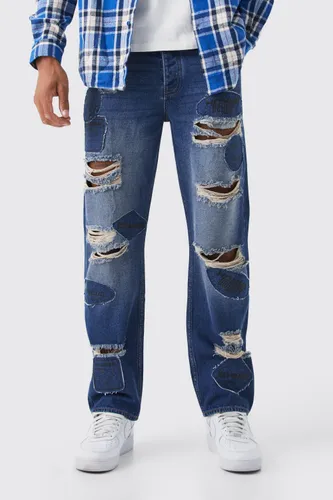 Men's Tall Relaxed Rigid Applique Ripped Jeans - Blue - 30, Blue