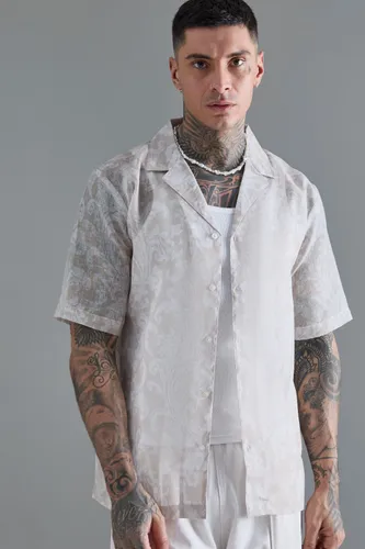 Men's Tall Short Sleeve Drop Revere Tapestry Shirt - Beige - S, Beige