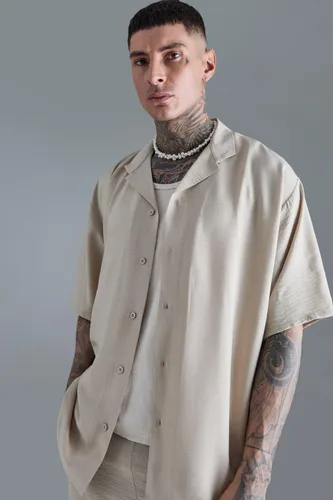 Men's Tall Short Sleeve Oversized Linen Shirt In Natural - Beige - S, Beige