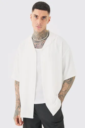 Mens Tall Short Sleeve Oversized Linen Shirt In White, White