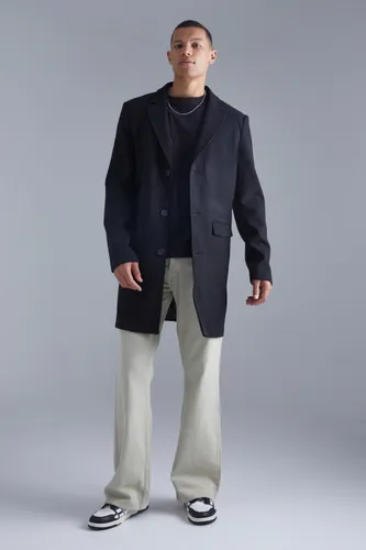 Men's Tall Single Breasted Wool Look Overcoat In Black - S, Black