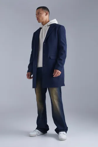 Men's Tall Single Breasted Wool Mix Overcoat - Navy - S, Navy