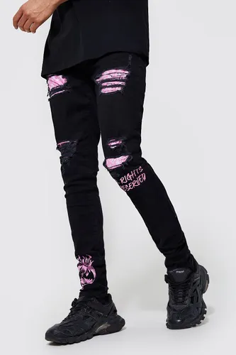 Men's Tall Skinny Bandana Rip Graffiti Jeans - Black - 30, Black