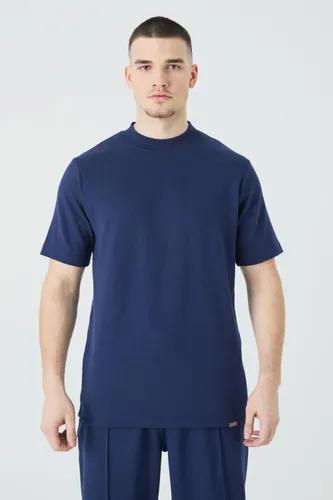Men's Tall Slim Fit Extended Neck Heavy Interlock T-Shirt - Navy - S, Navy