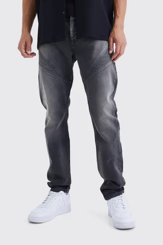 Men's Tall Slim Rigid Biker Panelled Jeans - Grey - 32, Grey