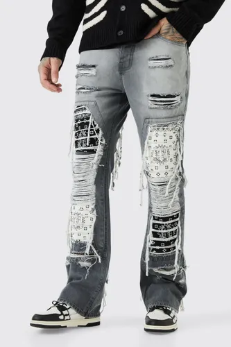 Men's Tall Slim Rigid Flare Rip & Repair Applique Jeans - Grey - 30, Grey