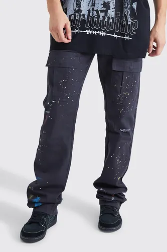 Men's Tall Slim Stacked Zip Flare Paint Splatter Cargo Trouser - Grey - 36, Grey