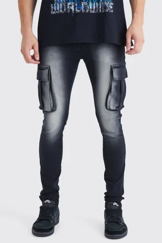Men's Tall Super Skinny Stretch Cargo Jeans - Black - 34, Black