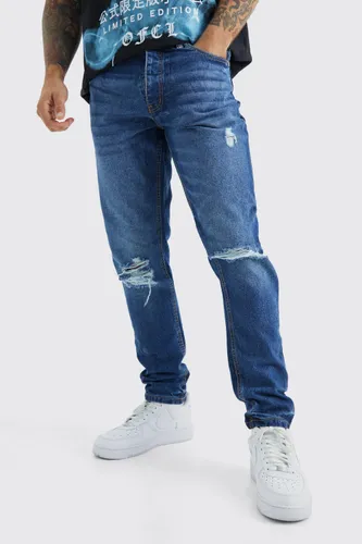 Men's Tapered Rigid Ripped Jeans - Blue - 28R, Blue