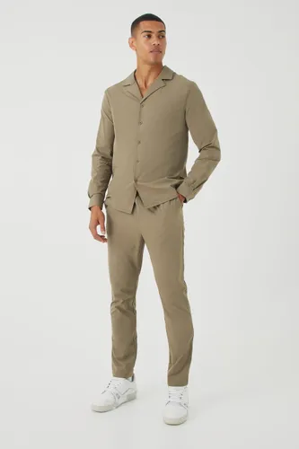 Men's Technical Stretch Long Sleeve Shirt & Trouser - Beige - M, Beige