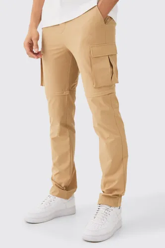 Men's Technical Stretch Zip Off Hybrid Skinny Cargo Trousers - Beige - S, Beige