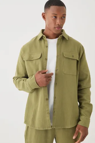 Men's Textured Button Through Overshirt - Green - S, Green