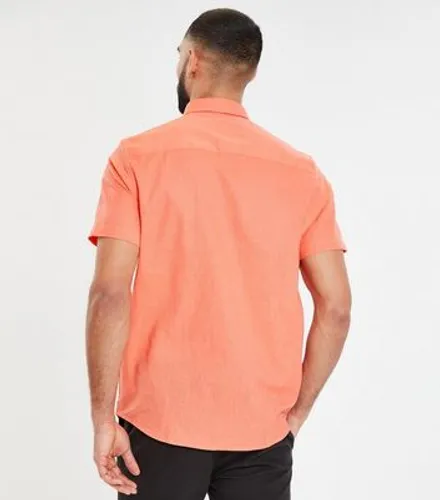 Men's Threadbare Coral Linen Blend Short Sleeve Shirt New Look